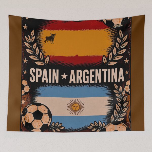 Item preview, Spain vs Argentina Retro Football Art Poster designed and sold by Nexus Space.