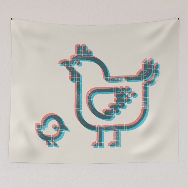 Item preview, Freshly Hatched | Geometric Bird Illustration - carmine and turquoise designed and sold by POCOmuchoStudio.