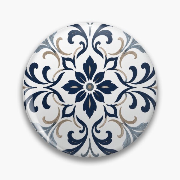 Item preview, Navy Blue & Beige Vintage Floral Damask Ornament designed and sold by Punch-E415.