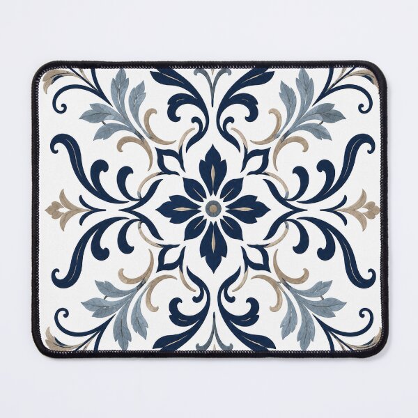 Item preview, Navy Blue & Beige Vintage Floral Damask Ornament designed and sold by Punch-E415.