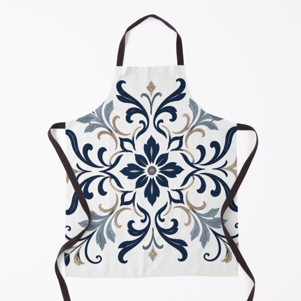 Item preview, Navy Blue & Beige Vintage Floral Damask Ornament designed and sold by Punch-E415.