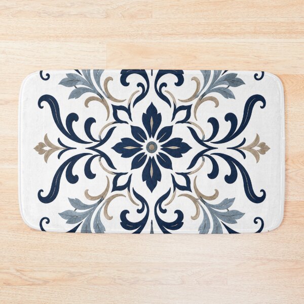 Item preview, Navy Blue & Beige Vintage Floral Damask Ornament designed and sold by Punch-E415.