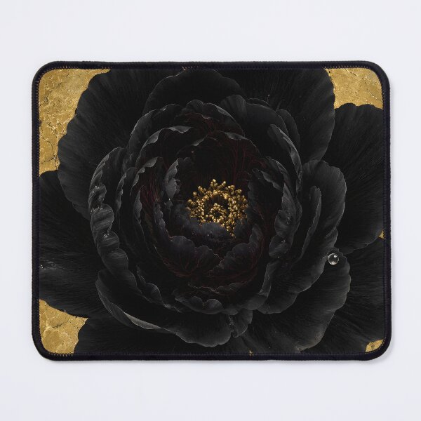 Item preview, Black Peony on Cracked Gold Japanese Washi designed and sold by MouradStudio.