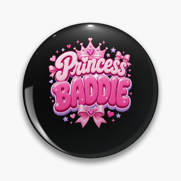Item preview, Princess Baddie Y2K Aesthetic - Pink Glossy Bubble Typography with Tiara & Bows designed and sold by BearLoveDesign.