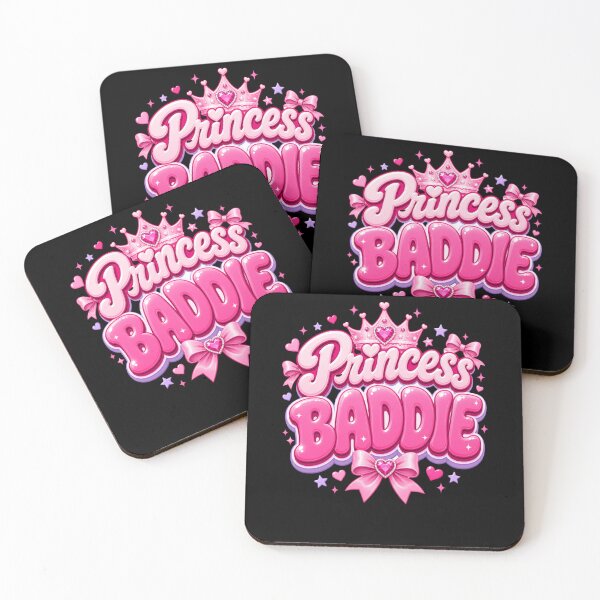 Item preview, Princess Baddie Y2K Aesthetic - Pink Glossy Bubble Typography with Tiara & Bows designed and sold by BearLoveDesign.