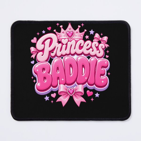 Item preview, Princess Baddie Y2K Aesthetic - Pink Glossy Bubble Typography with Tiara & Bows designed and sold by BearLoveDesign.