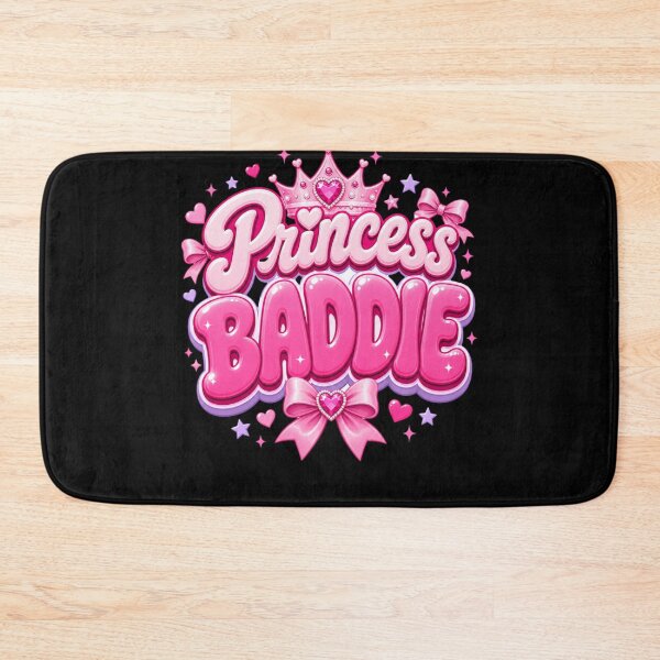 Item preview, Princess Baddie Y2K Aesthetic - Pink Glossy Bubble Typography with Tiara & Bows designed and sold by BearLoveDesign.