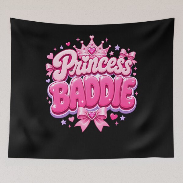 Item preview, Princess Baddie Y2K Aesthetic - Pink Glossy Bubble Typography with Tiara & Bows designed and sold by BearLoveDesign.