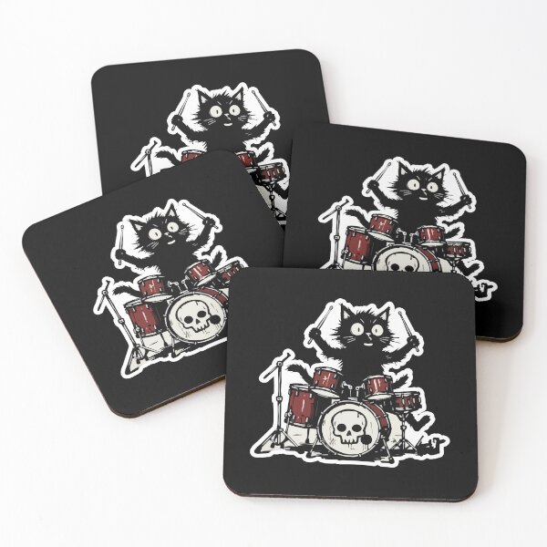 Item preview, Black Cat Playing Drums Punk Rock Cartoon designed and sold by AhmedZouita.