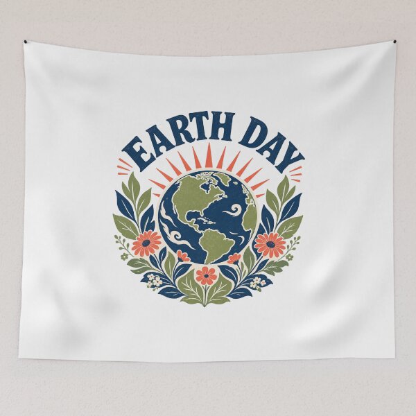 Item preview, Vintage Earth Day Botanical Floral Wreath - Retro Folk Art Sunburst Planet Tee designed and sold by BearLoveDesign.