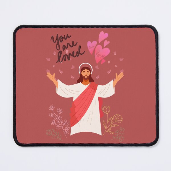 Item preview, "You are loved" Jesus - Illustration Hearts and Flowers Old Rose designed and sold by Dany and Dom.
