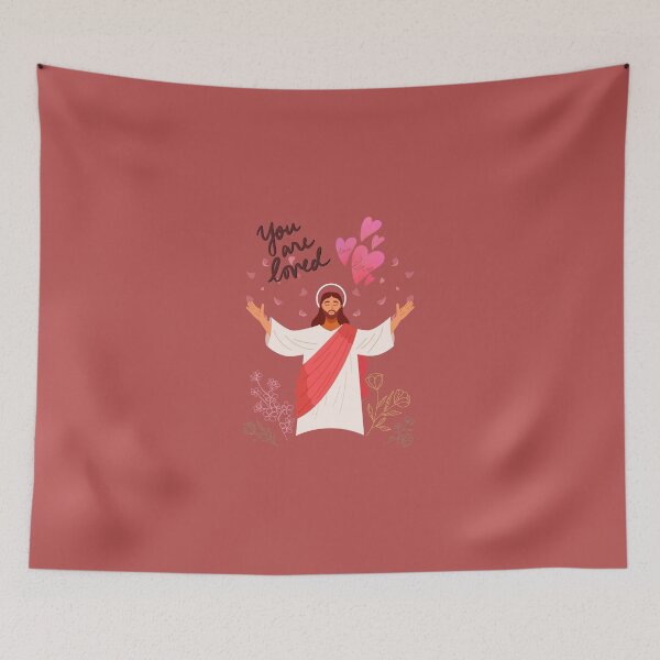 Item preview, "You are loved" Jesus - Illustration Hearts and Flowers Old Rose designed and sold by Dany and Dom.