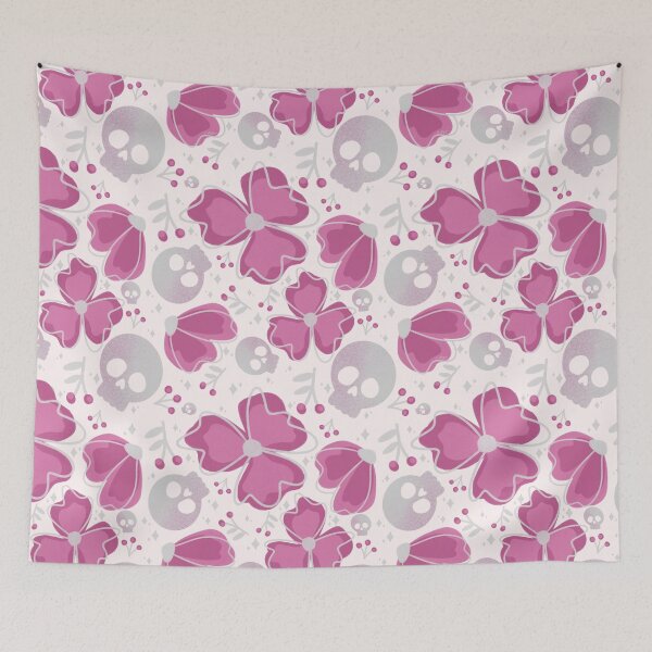 Item preview, Pink Skulls and Stars in Wildflower Meadow on pale pink designed and sold by studioaudrea.