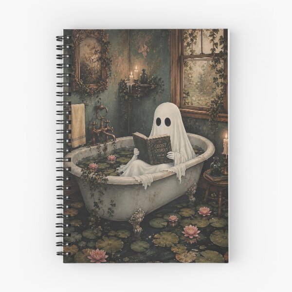 Item preview, Ghost Reading Ghost Stories in a Vintage Bathtub | Dark Cottagecore Fantasy Art designed and sold by Tolchik.
