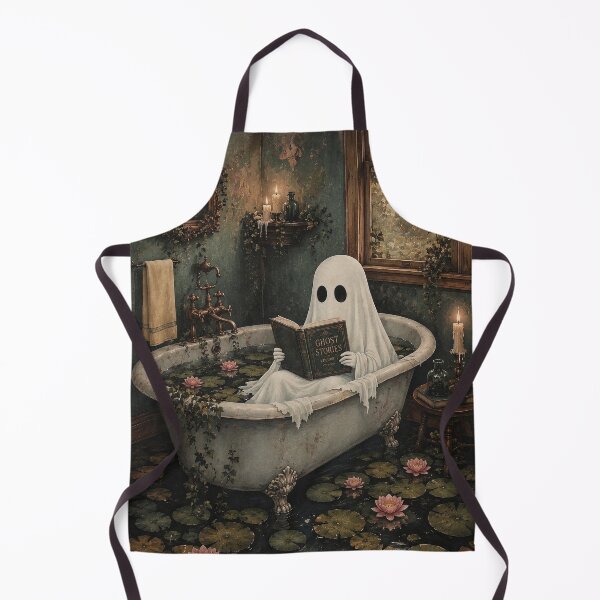 Item preview, Ghost Reading Ghost Stories in a Vintage Bathtub | Dark Cottagecore Fantasy Art designed and sold by Tolchik.
