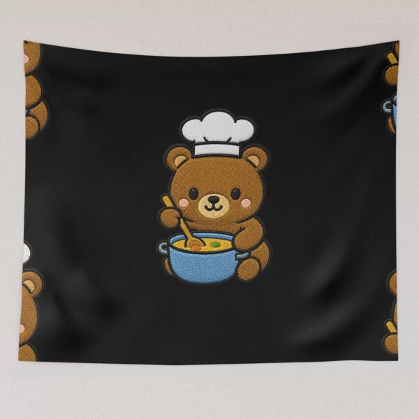 Item preview, Cute Bear Cooking Kawaii Embroidery Patch designed and sold by ColorSplash123.