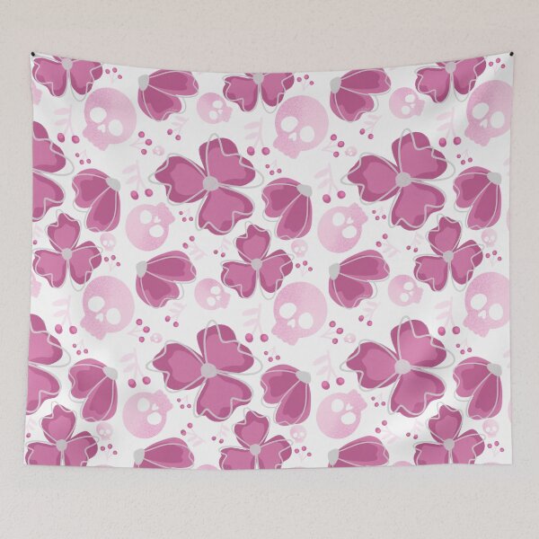 Item preview, Pink Skulls in Wildflower Meadow on white designed and sold by studioaudrea.