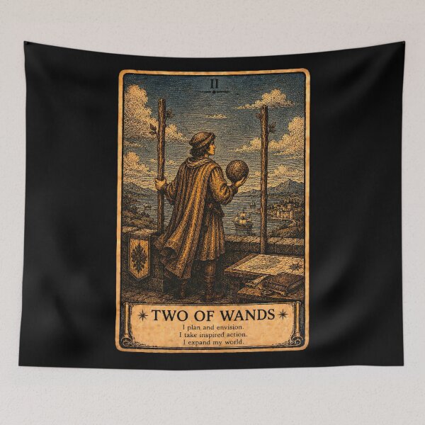 Item preview, Two of Wands Tarot Card - Mystical Vision & Possibilities Art  designed and sold by ArcanaAbsolute.