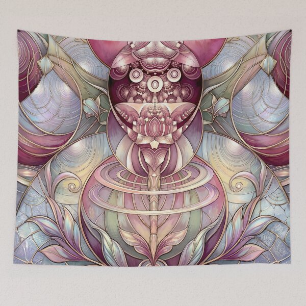 Item preview, Ethereal Rose and Gold Pastel Fractal Mandala designed and sold by Frackxion.