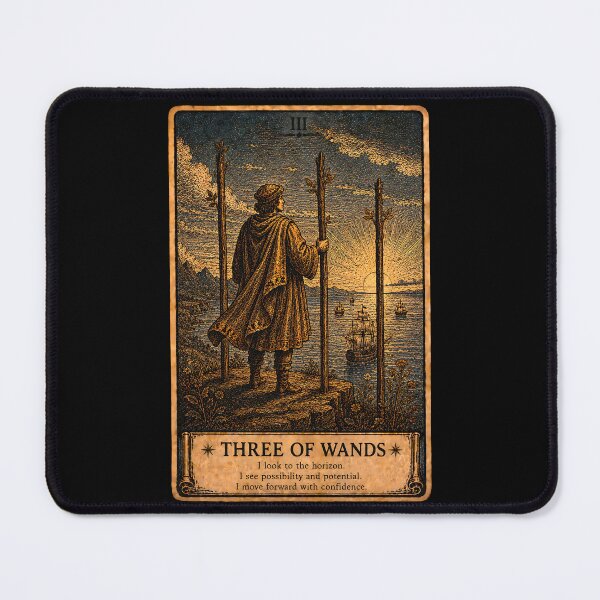 Item preview, Three of Wands Tarot Card - Vintage Mystical Divination Art designed and sold by ArcanaAbsolute.