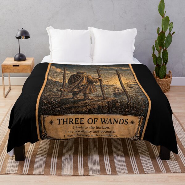 Item preview, Three of Wands Tarot Card - Vintage Mystical Divination Art designed and sold by ArcanaAbsolute.