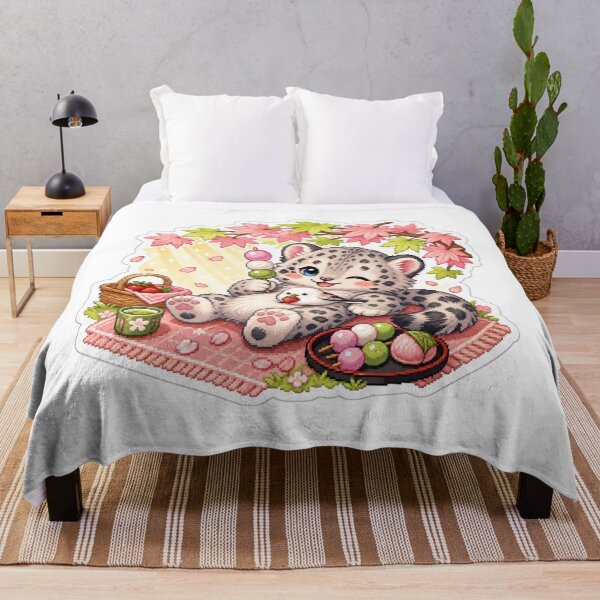 Item preview, Cozy Spring Maple Picnic Snow Leopard and Bird designed and sold by CozyPixel-J.