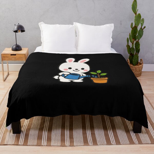 Item preview, Cute Bunny Watering Plants Kawaii Embroidery Patch designed and sold by ColorSplash123.