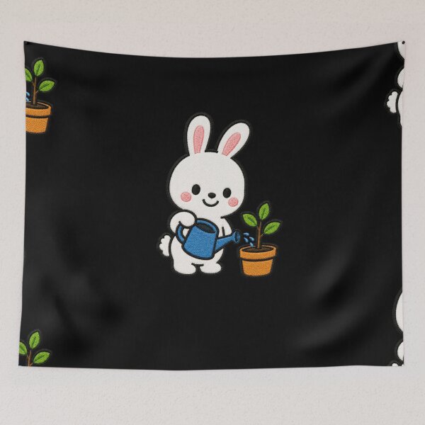Item preview, Cute Bunny Watering Plants Kawaii Embroidery Patch designed and sold by ColorSplash123.