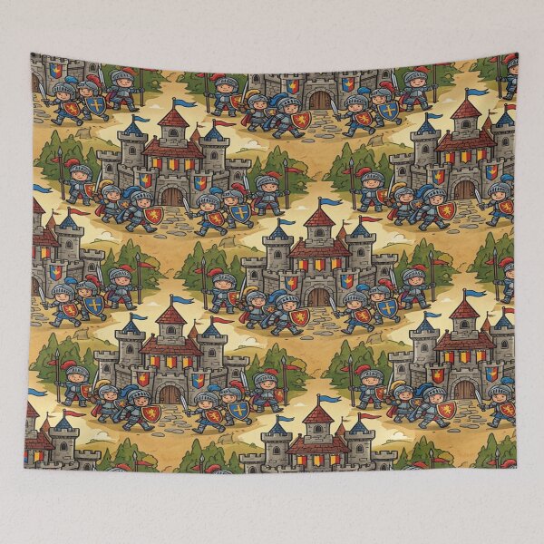 Item preview, Cartoon castle and knight interlocking pattern designed and sold by Solomon-Ent-144.
