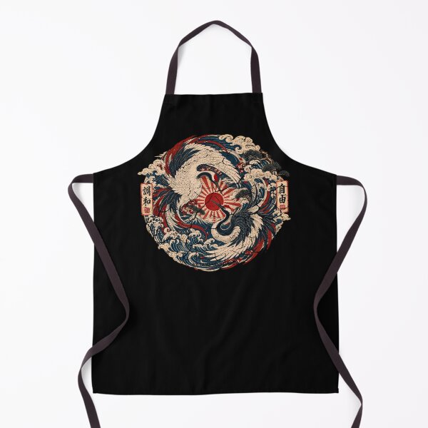 Item preview, Majestic Crane Yin Yang - Vintage Mount Fuji Ukiyo-e Emblem - Black designed and sold by Rasamore™ Studios.