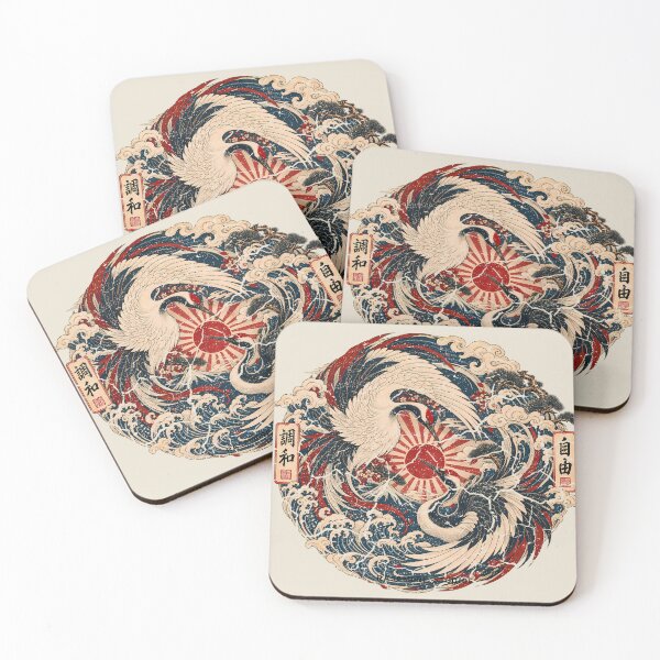 Item preview, Majestic Crane Yin Yang - Vintage Mount Fuji Ukiyo-e Emblem - Warm Parchment designed and sold by Rasamore™ Studios.