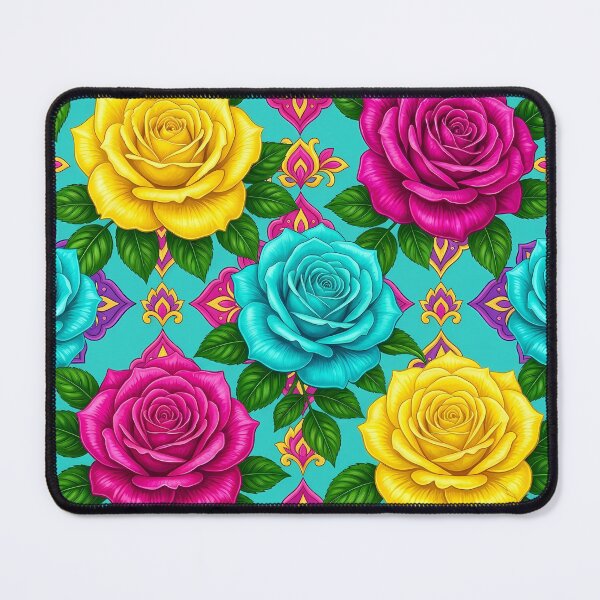 Item preview, Bright Pink, Yellow, and Teal Roses on Turquoise Pattern designed and sold by Lasofficial.
