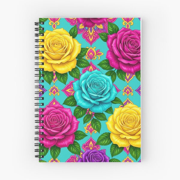 Item preview, Bright Pink, Yellow, and Teal Roses on Turquoise Pattern designed and sold by Lasofficial.