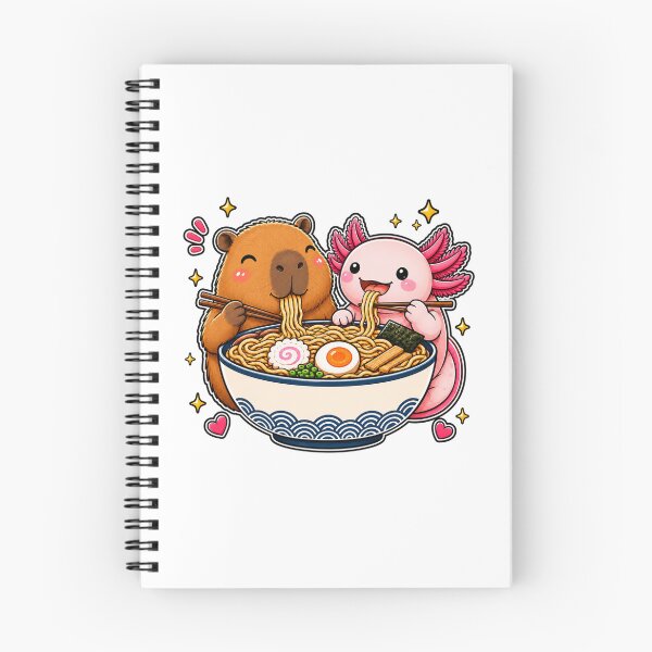 Item preview, Kawaii Capybara with Axolotl Eats Noodles Ramen designed and sold by WeirdlyMild.