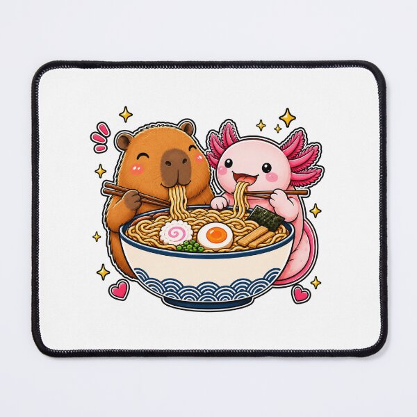 Item preview, Kawaii Capybara with Axolotl Eats Noodles Ramen designed and sold by WeirdlyMild.