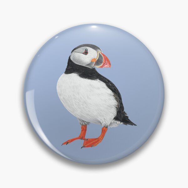 Item preview, Puffin pastel art on moody blue background designed and sold by IslesArt.
