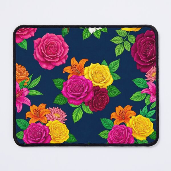 Item preview, Bright Pink and Yellow Roses on Navy Floral Pattern designed and sold by Lasofficial.