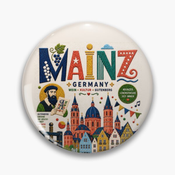 Item preview, Mainz Germany Embroidered Travel Art | Gutenberg City Cathedral Rhine River Souvenir Illustration designed and sold by Witsprings.