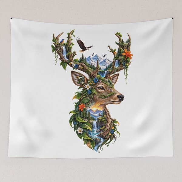 Item preview, Peace Begins Within – Nature Deer Landscape | Wildlife & Mountain Harmony Art designed and sold by ujjawal.