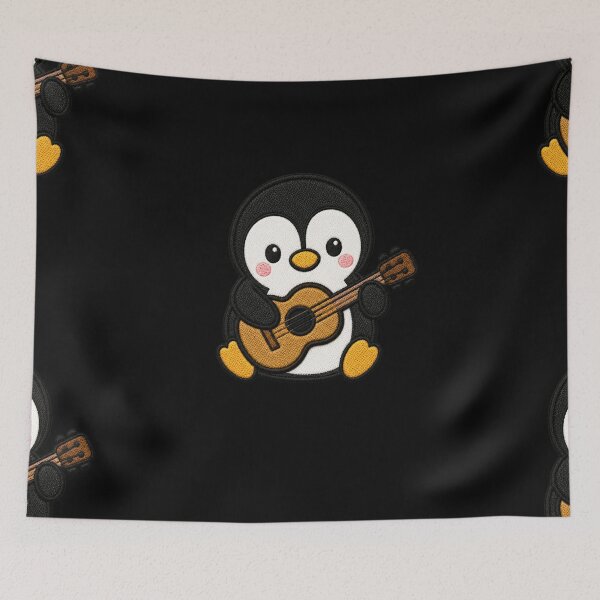 Item preview, Cute Penguin Playing Guitar Kawaii Embroidery Patch designed and sold by ColorSplash123.