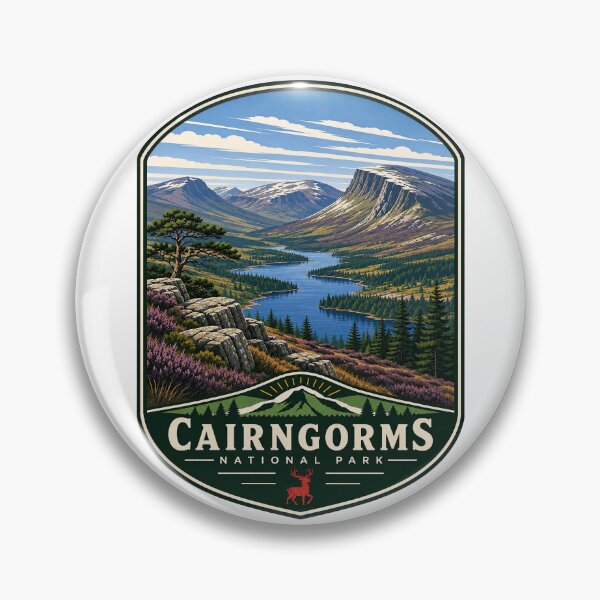 Item preview, Cairngorms National Park Vintage Travel Poster Badge designed and sold by NewNomads.