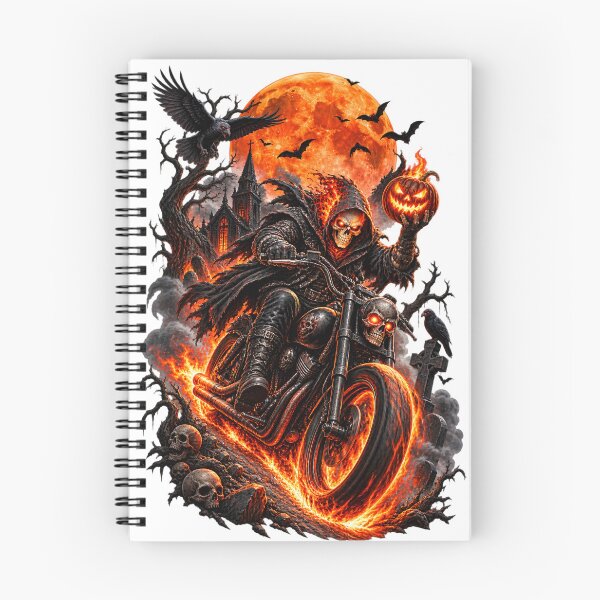 Item preview, Flaming Skeleton Biker Halloween Night Graphic Tee designed and sold by Shahjiar Shop.