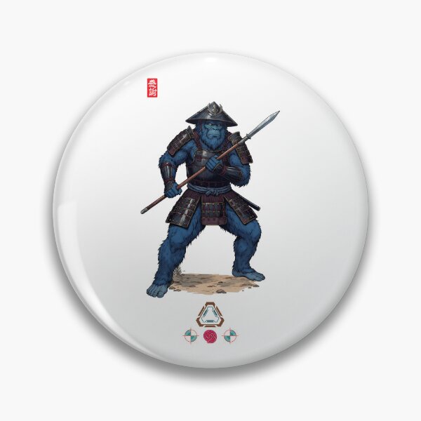 Item preview, Blue Ashigaru Ape Warrior in Detailed Armor with Yari Spear designed and sold by Whimsy Trail Co.