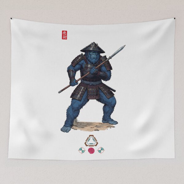 Item preview, Blue Ashigaru Ape Warrior in Detailed Armor with Yari Spear designed and sold by Whimsy Trail Co.
