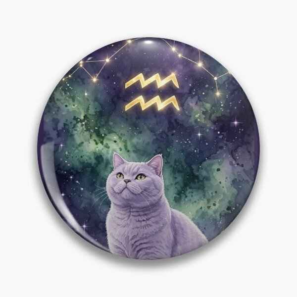 Item preview, Mystical Aquarius Cat With Golden Constellation and Amethyst Crystals designed and sold by Moody Vibes Studio.