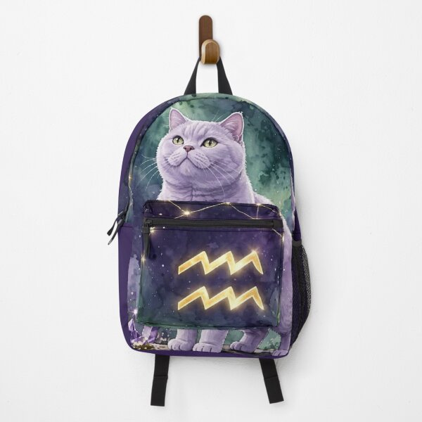 Item preview, Mystical Aquarius Cat With Golden Constellation and Amethyst Crystals designed and sold by Moody Vibes Studio.