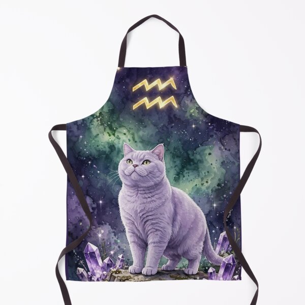 Item preview, Mystical Aquarius Cat With Golden Constellation and Amethyst Crystals designed and sold by Moody Vibes Studio.