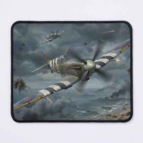 Item preview, Spitfires Firing Over D-Day Beach Assault designed and sold by Airpower Art.