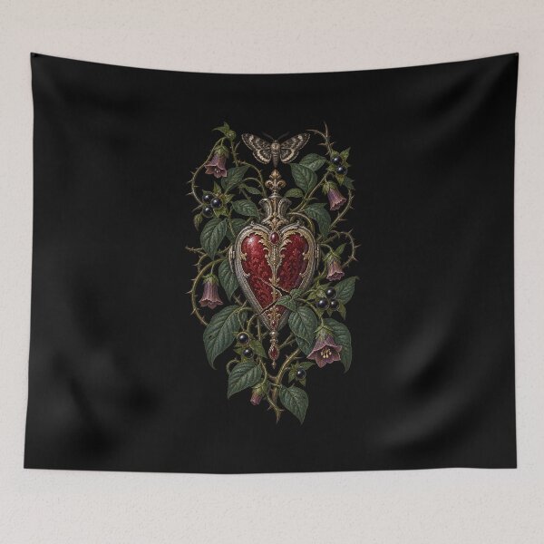 Item preview, Belladonna Heart Reliquary & Moth – Vamp Romantic Gothic Botanical Art designed and sold by Anyshca.