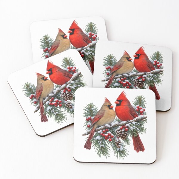 Item preview, Winter Cardinals in the Pines Red Cardinal Pair designed and sold by Witch Joseph.